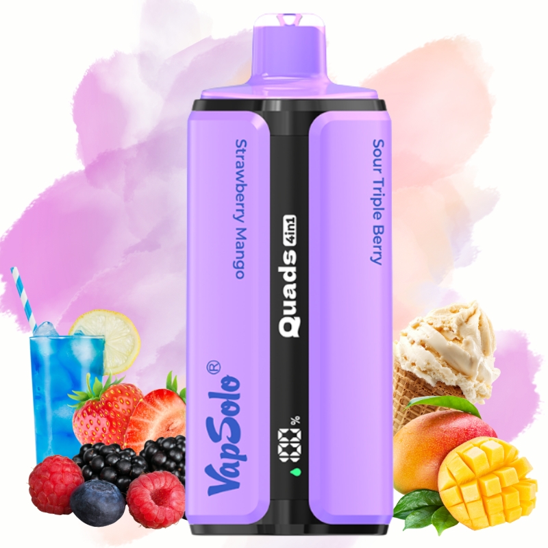 Vapsolo Quads 80000 Strawberry Mango-Blue Razz Lemonade-Vanilla Ice Cream-Sour Triple Berry